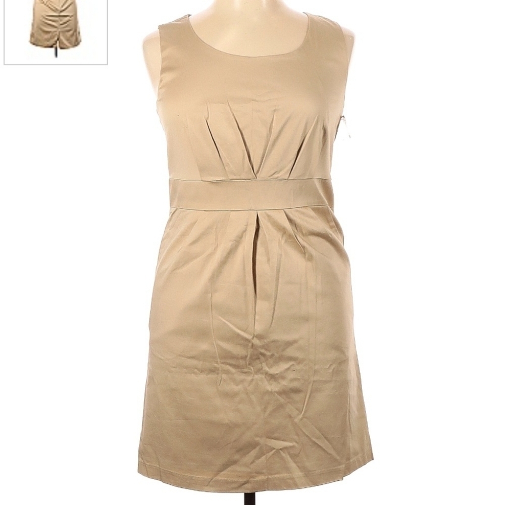 Mossimo Khaki Tan Cotton Knee Length Lined Dress Women's Size 14 Zip Back EUC
